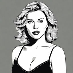 A detailed illustration of Scarlett Johansson wearing a black tight bra