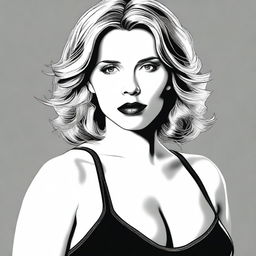 A detailed illustration of Scarlett Johansson wearing a black tight bra