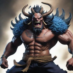 A detailed and visually striking image of Kaido from One Piece. He is a large, muscular, dragon-like creature with an ominous aura.