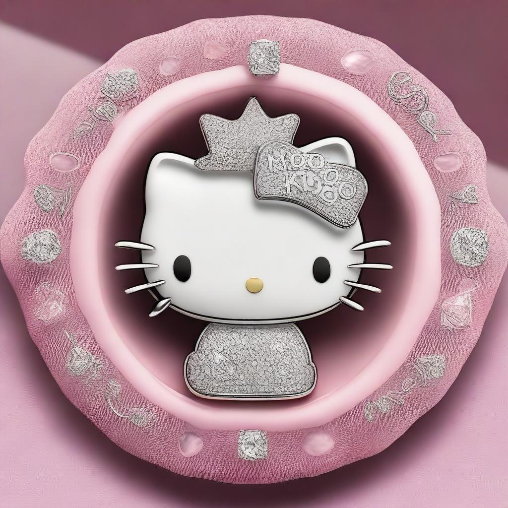 A detailed image of Hello Kitty intricately carved into a diamond, with the word 'Darling' elegantly inscribed on it