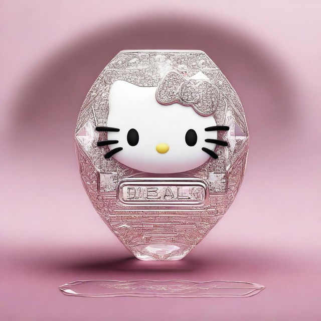 A detailed image of Hello Kitty intricately carved into a diamond, with the word 'Darling' elegantly inscribed on it