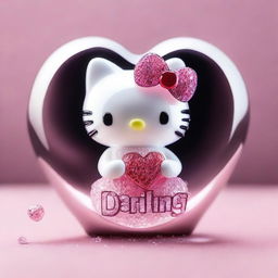 A beautiful image of a crystal Hello Kitty figurine placed inside a heart shape