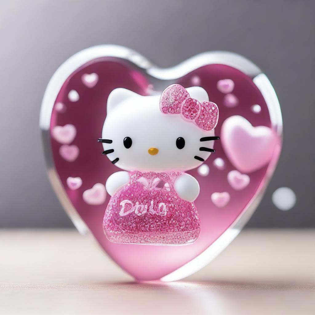 A beautiful image of a crystal Hello Kitty figurine placed inside a heart shape