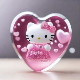 A beautiful image of a crystal Hello Kitty figurine placed inside a heart shape