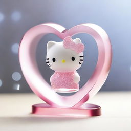 A beautiful image of a crystal Hello Kitty figurine placed inside a heart shape