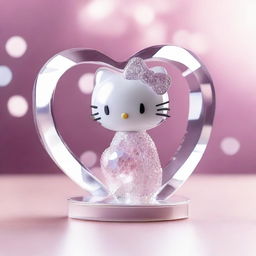 A beautiful image of a crystal Hello Kitty figurine placed inside a heart shape