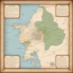 A detailed map with a grid overlay, showing various terrains, landmarks, and geographical features