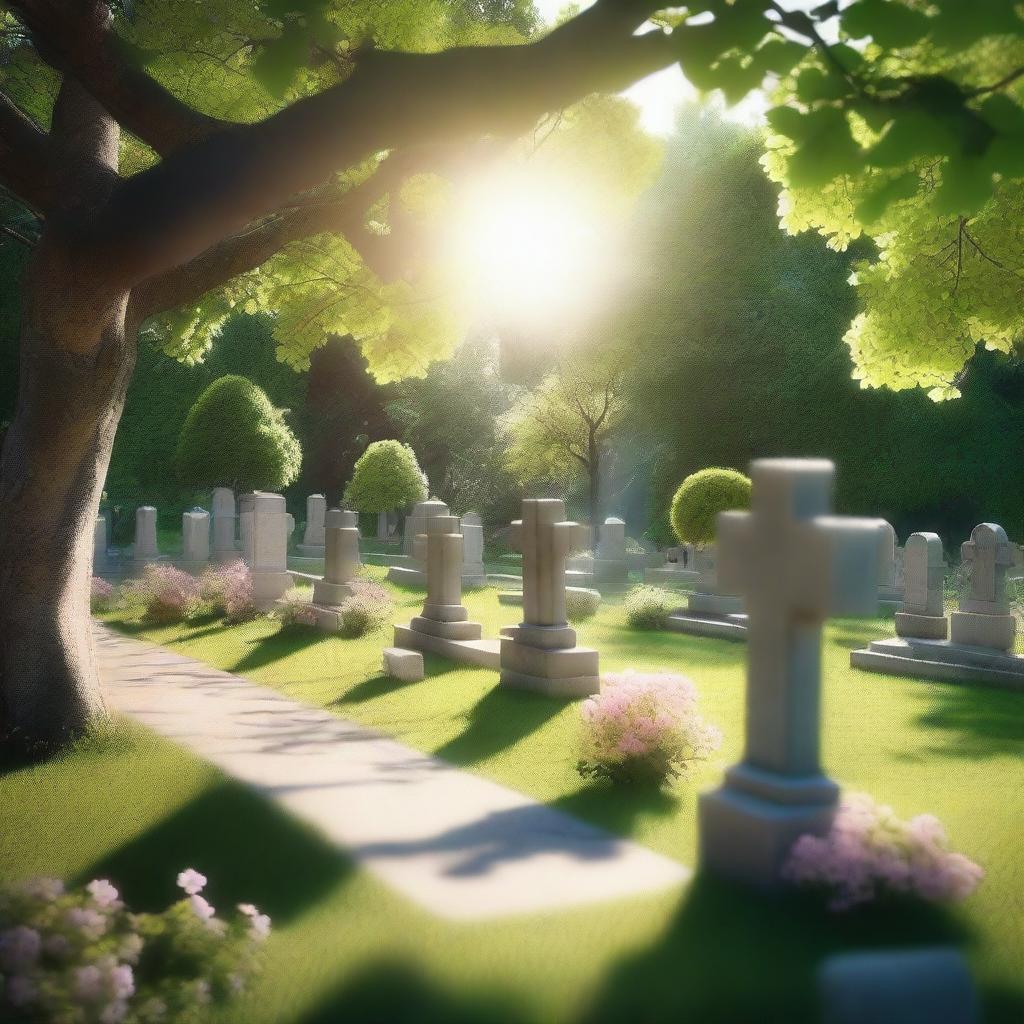 A serene graveyard nestled within a lush garden