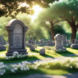 A serene graveyard nestled within a lush garden