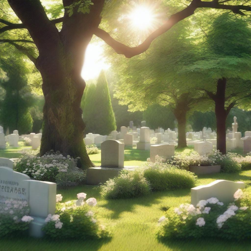 A serene graveyard nestled within a lush garden