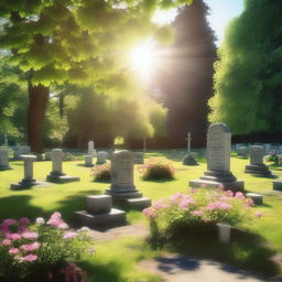 A serene graveyard nestled within a lush garden