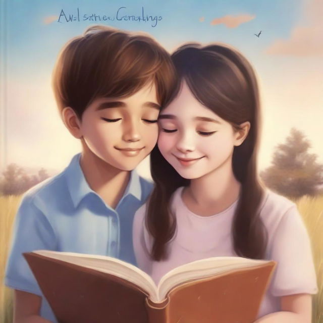 A peaceful book cover featuring a girl looking at a boy and smiling under a beautiful, clear sky