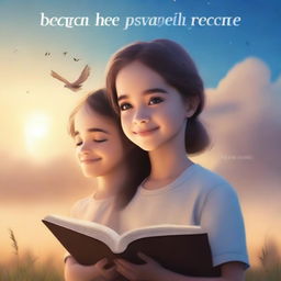 A peaceful book cover featuring a girl looking at a boy and smiling under a beautiful, clear sky