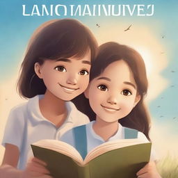 A peaceful book cover featuring a girl looking at a boy and smiling under a beautiful, clear sky