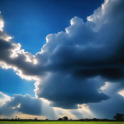 A beautiful blue sky with scattered dark clouds