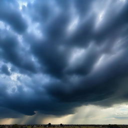 A beautiful blue sky with scattered dark clouds