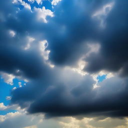 A beautiful blue sky with scattered dark clouds