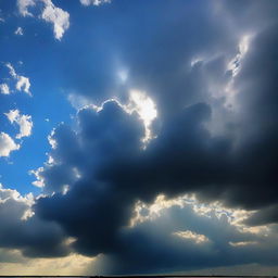 A beautiful blue sky with scattered dark clouds