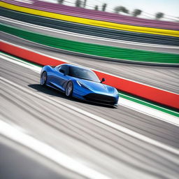 A high-performance sports car designed to run on compressed natural gas (CNG) speeding down a racetrack