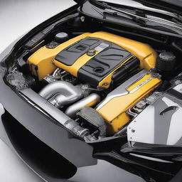 A detailed view of the engine of a sports car designed to run on compressed natural gas (CNG)