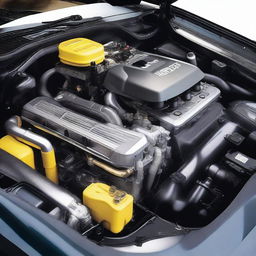 A detailed view of the engine of a sports car designed to run on compressed natural gas (CNG)