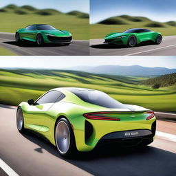 A collection of images showcasing a sleek and modern sports car designed to run on compressed natural gas (CNG)