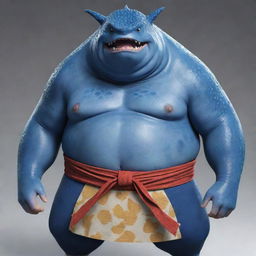 Create an image of Jinbe, a character from One Piece. He is a large humanoid whale shark fish-man, wearing traditional Japanese attire with a steady and serious expression.