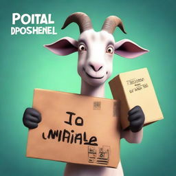 Create a meme featuring Pilgor, the infamous goat from the Goat Simulator game, holding a postal package with a mischievous expression