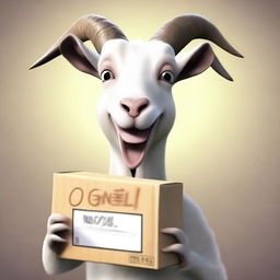 Create a meme featuring Pilgor, the infamous goat from the Goat Simulator game, holding a postal package with a mischievous expression