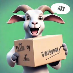 Create a meme featuring Pilgor, the infamous goat from the Goat Simulator game, holding a postal package with a mischievous expression