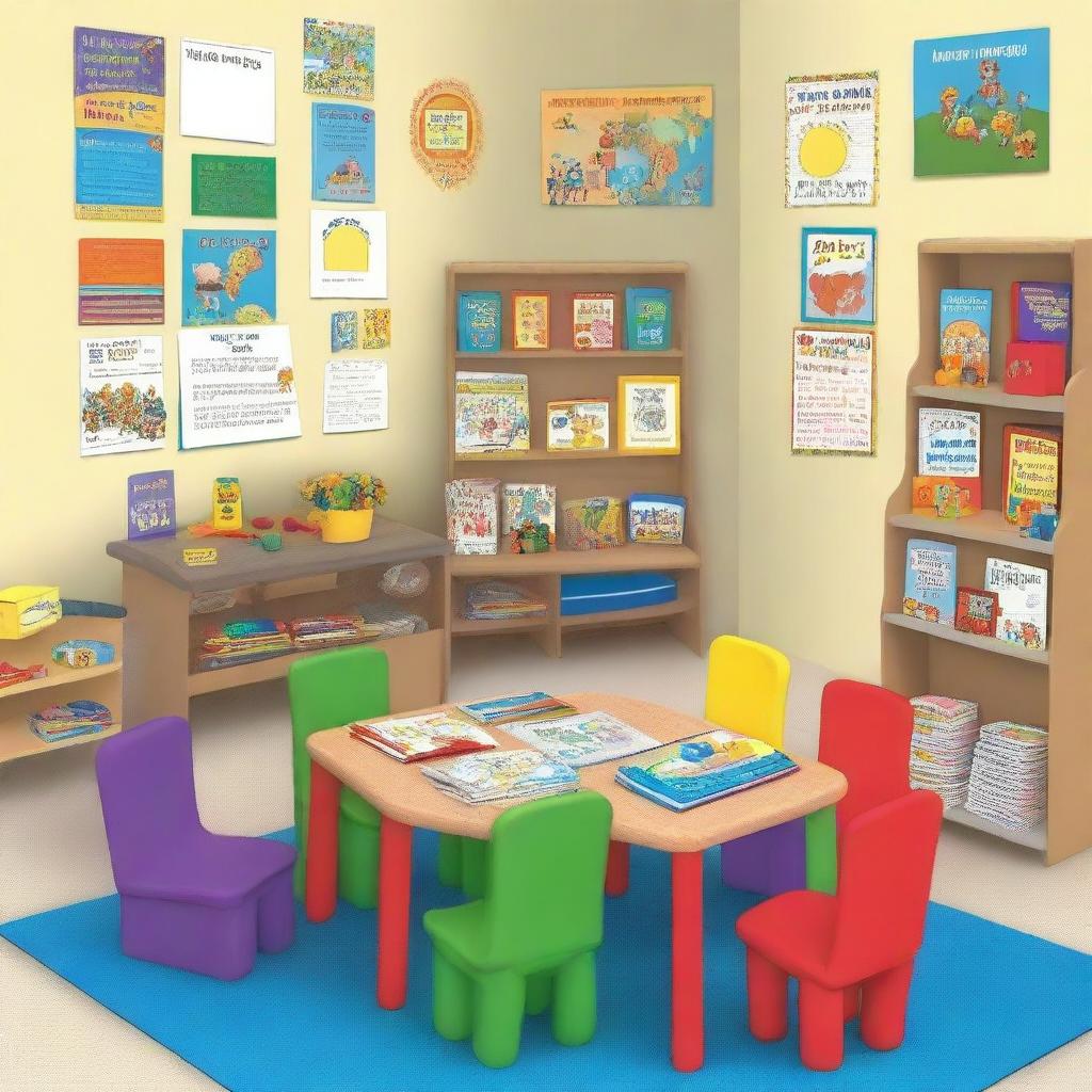 Design an A4-sized book cover with a white background, reflecting the environment of a preschool classroom