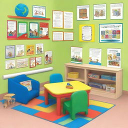 Design an A4-sized book cover with a white background, reflecting the environment of a preschool classroom