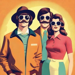 Create a retro-style image featuring three people