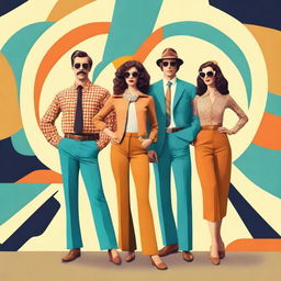 Create a retro-style image featuring three people