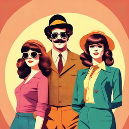 Create a retro-style image featuring three people