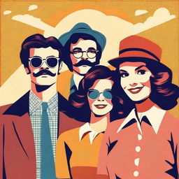 Create a retro-style image featuring three people