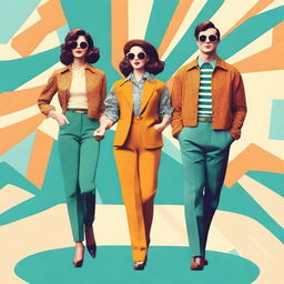 Create a retro-style image featuring three people