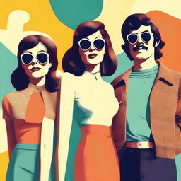 Create a retro-style image featuring three people