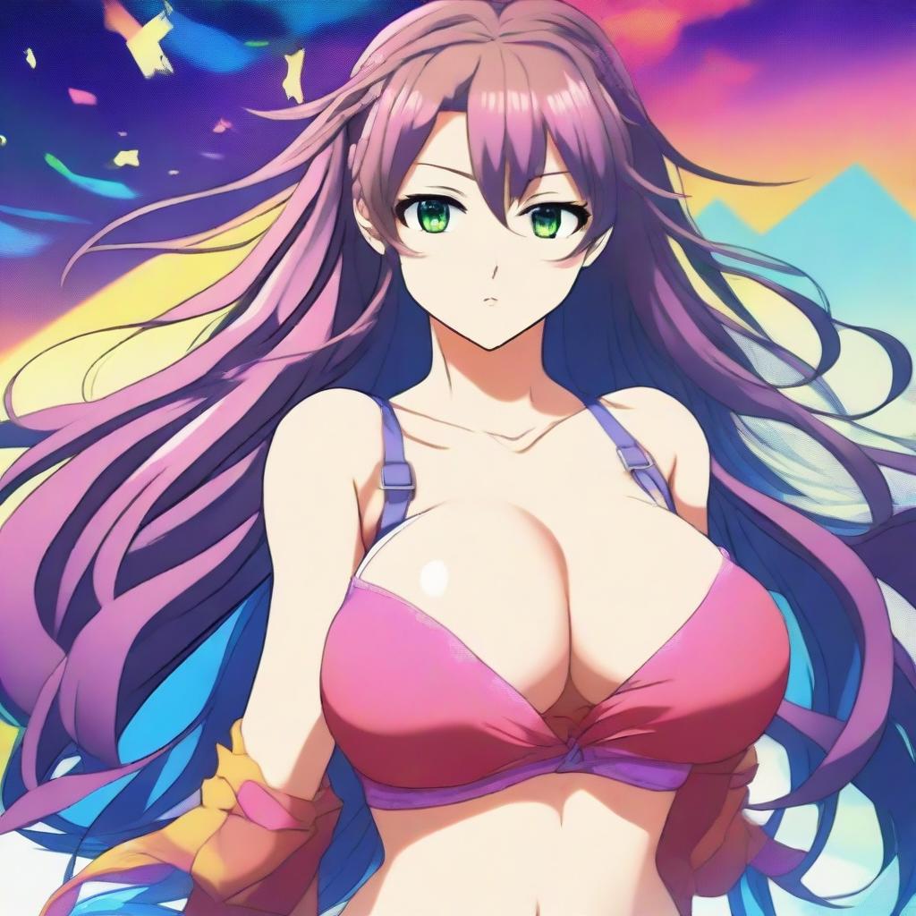 An anime girl with large breasts, depicted in a detailed and vibrant anime style