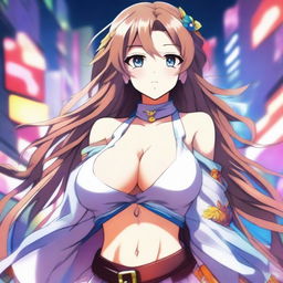 An anime girl with large breasts, depicted in a detailed and vibrant anime style