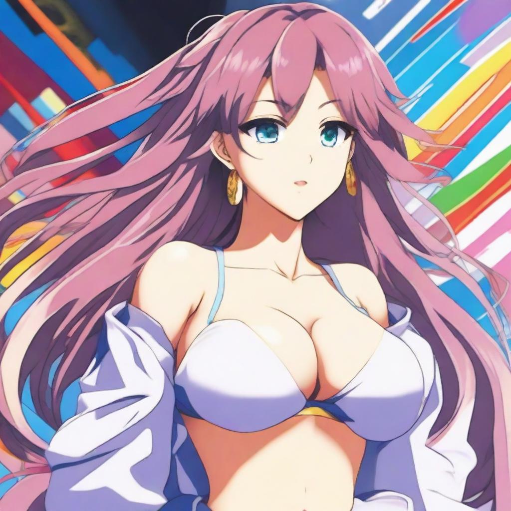 An anime girl with large breasts, depicted in a detailed and vibrant anime style