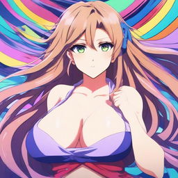 An anime girl with large breasts, depicted in a detailed and vibrant anime style