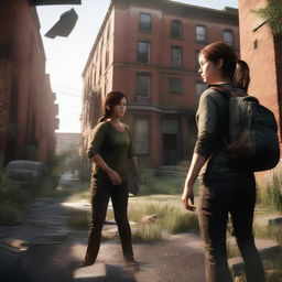 Create an image featuring Ellie and Abby from The Last of Us on opposite sides