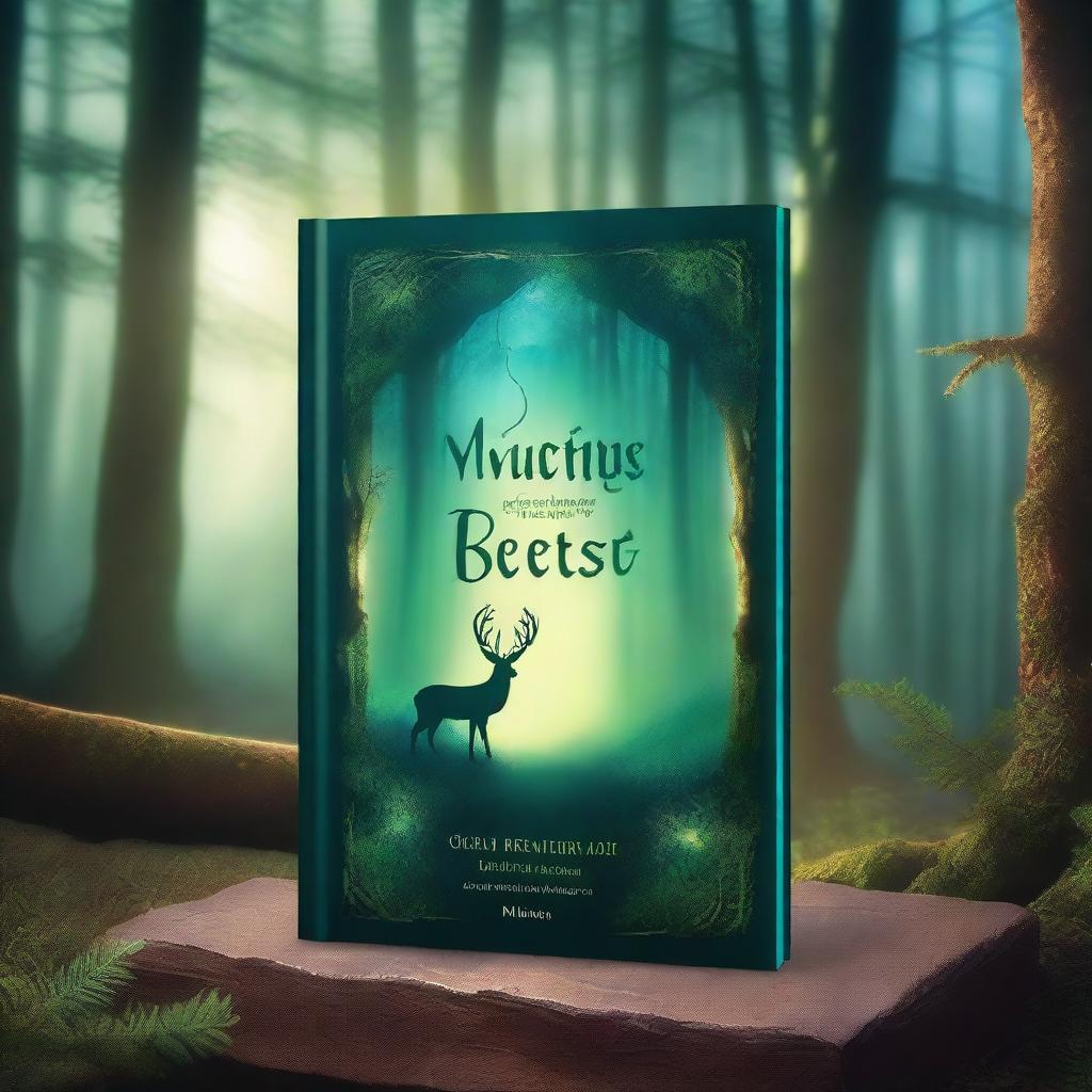 Create a captivating book cover featuring an enchanted forest with glowing magical elements