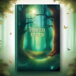 Create a captivating book cover featuring an enchanted forest with glowing magical elements