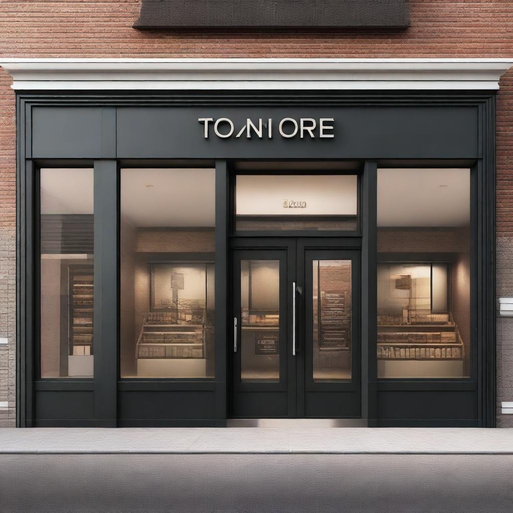 A detailed and realistic architectural rendering of a storefront facade, showcasing the design and aesthetic elements of the entrance