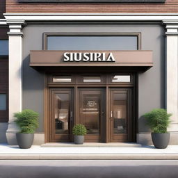 A detailed and realistic architectural rendering of a storefront facade, showcasing the design and aesthetic elements of the entrance