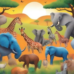 A poster inspired by Africa featuring various animals talking to each other