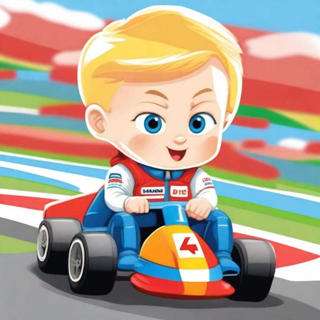 A blonde baby with blue eyes, a mix between Michael Schumacher and Fernando Alonso