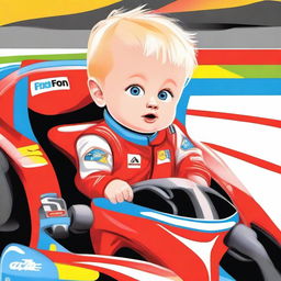 A blonde baby with blue eyes, a mix between Michael Schumacher and Fernando Alonso